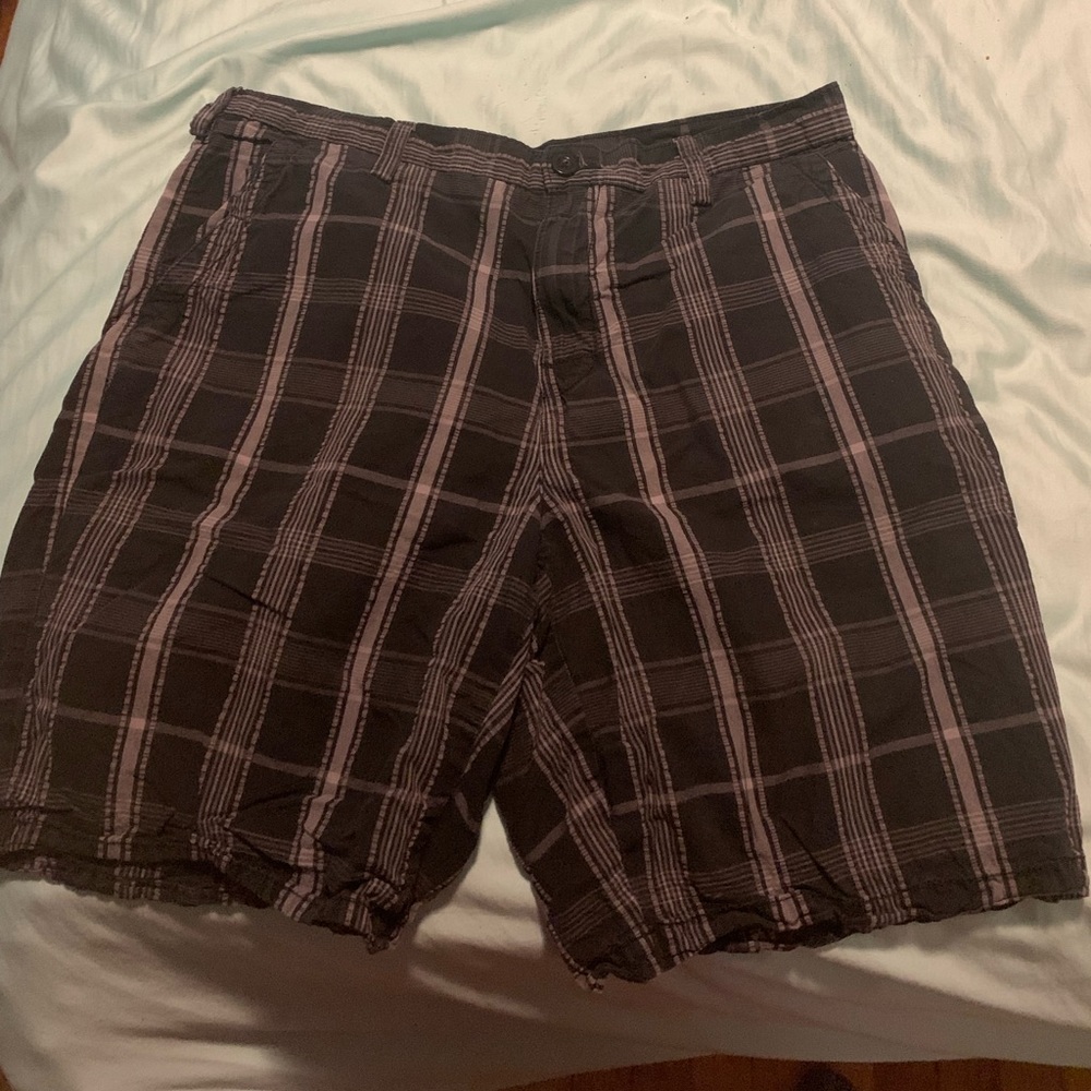 Black and white plaid mens shorts